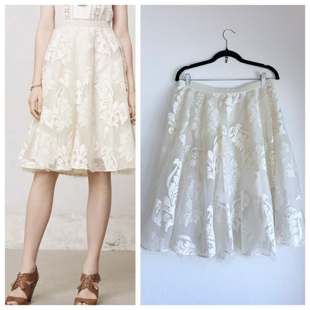 Anthropologie Yoana Baraschi Emeline Tulle Skirt Cream Lace 10 ASO Taylor Swift